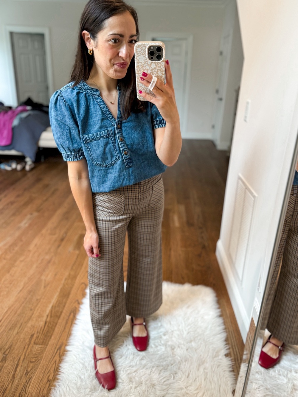 LC Lauren Conrad Brown Plaid Wide-Leg Cropped Pants